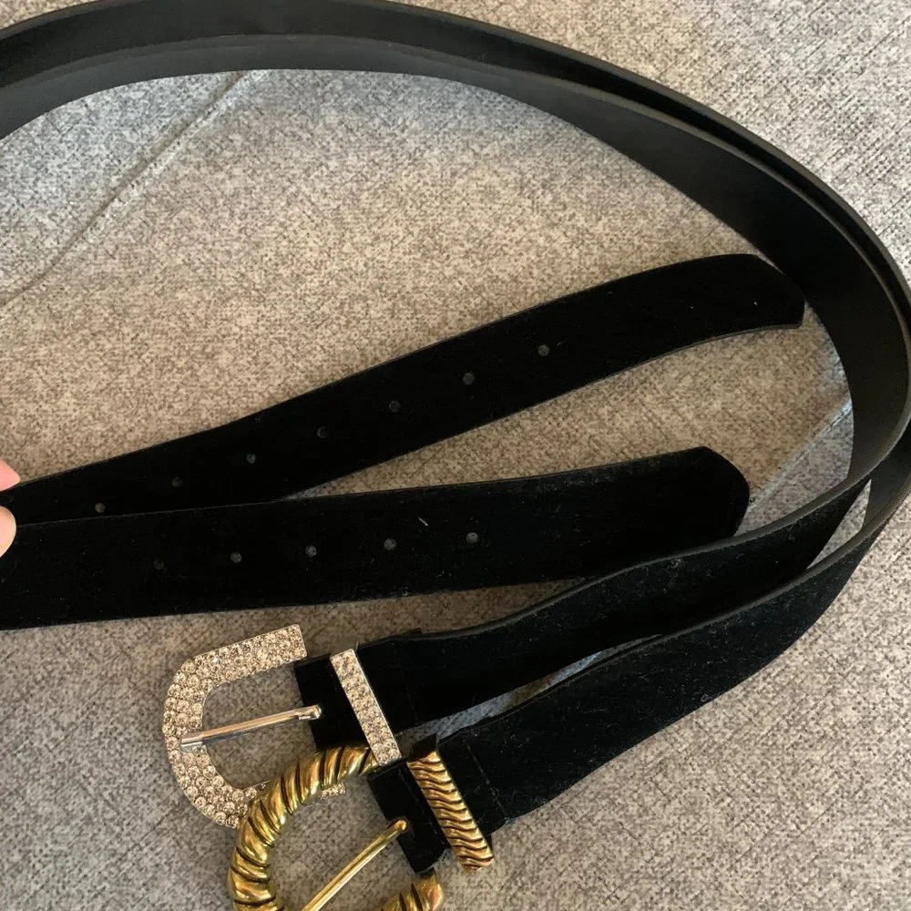 Zara black velvet gold/silver buckle belts bundle of 2 size S - Picture 4 of 8
